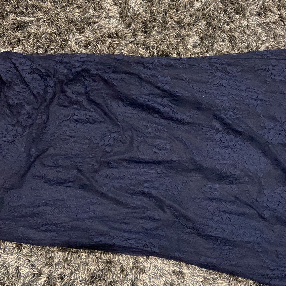 NWOT La Femme navy lace ruched gown - Picture 5 of 12